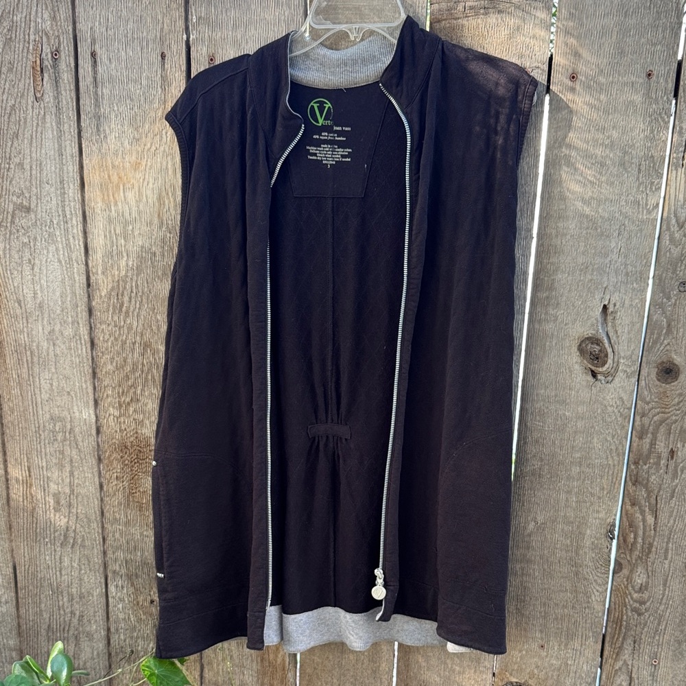 Joan Vass Black Quilted Vest with Gray Accents
